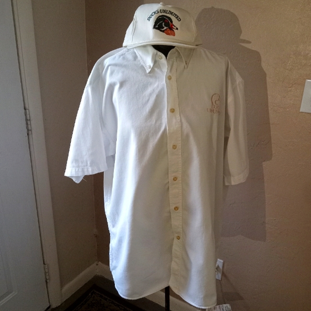 Ducks Unlimited White Xl Oxford Button Down Shirt And Hat
